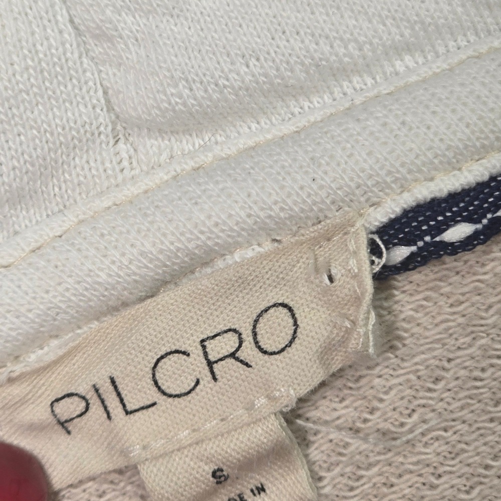 PILCRO Women's Long Sleeve V Neck Pullover Hoodie Beige White Size S - Picture 3 of 13